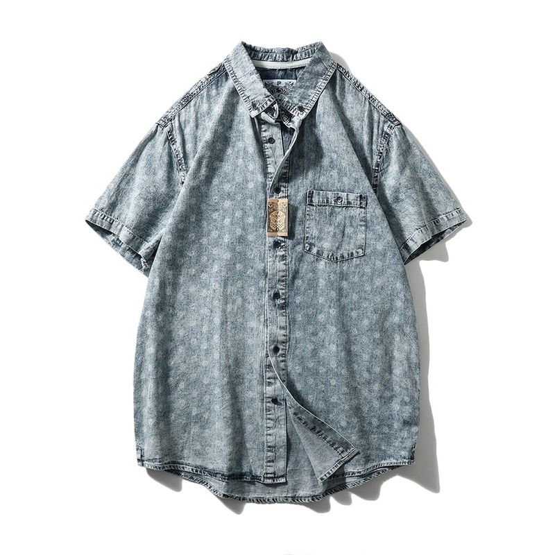 Foreign Trade Export To Domestic Sales American Vintage Pure Cotton Denim Shirts Men's Short Sleeve Summer Thin Men's Casual Shirt