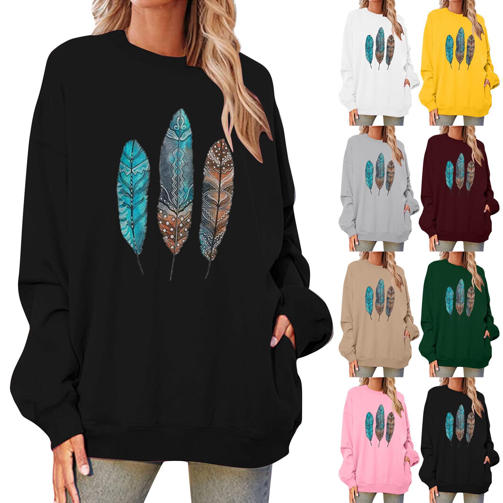 

Женские повседневные свободные топы с круглым вырезом и длинными рукавами с принтом