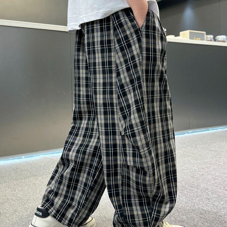 Boys' Summer Plaid Pants Thin Loose Casual Pants Trendy and Cool Mosquito Repellent Pants