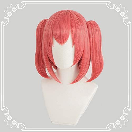 Heat-resistant cosplay wig, red, twin tails with bun, short hair, perfect for events, Christmas, or costumes + 2 bonus items