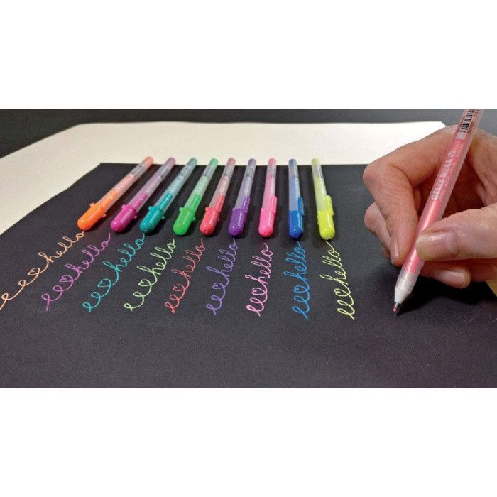 Set of 12 Gel Pencils - SAKURA - Gelly Roll Moonlight - Fluorescent - Glittery - Fine Tip