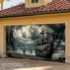 2D flat plate, 2D door curtain, 1 pirate ship garage sign - 2D flat printing of an abandoned pirate ship pattern
