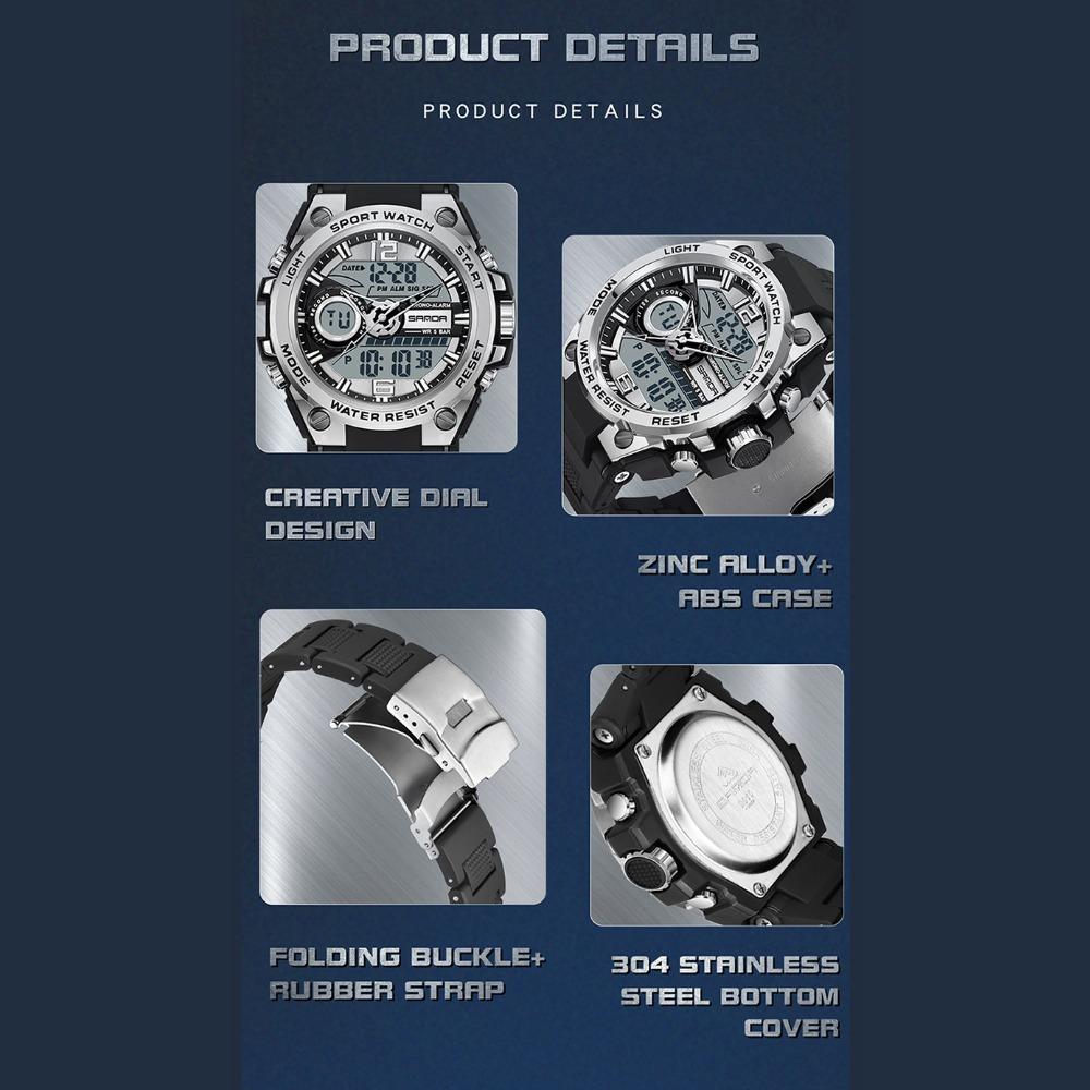 SANDA Casual Waterproof Electronic Watch LED Luminous Display Gel Strap Temperament Electronic Watch