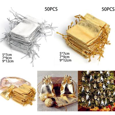 50pcs Gold Silver Organza Bags Star And Moon Drawstring Gifts Halloween Favours