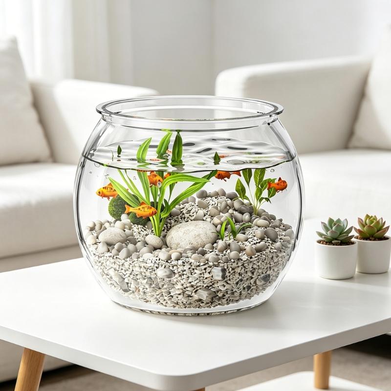 Modern Round Fish Bowl PET Plastic Perfect As Desktop Or Table Decoration For Kids And Adults