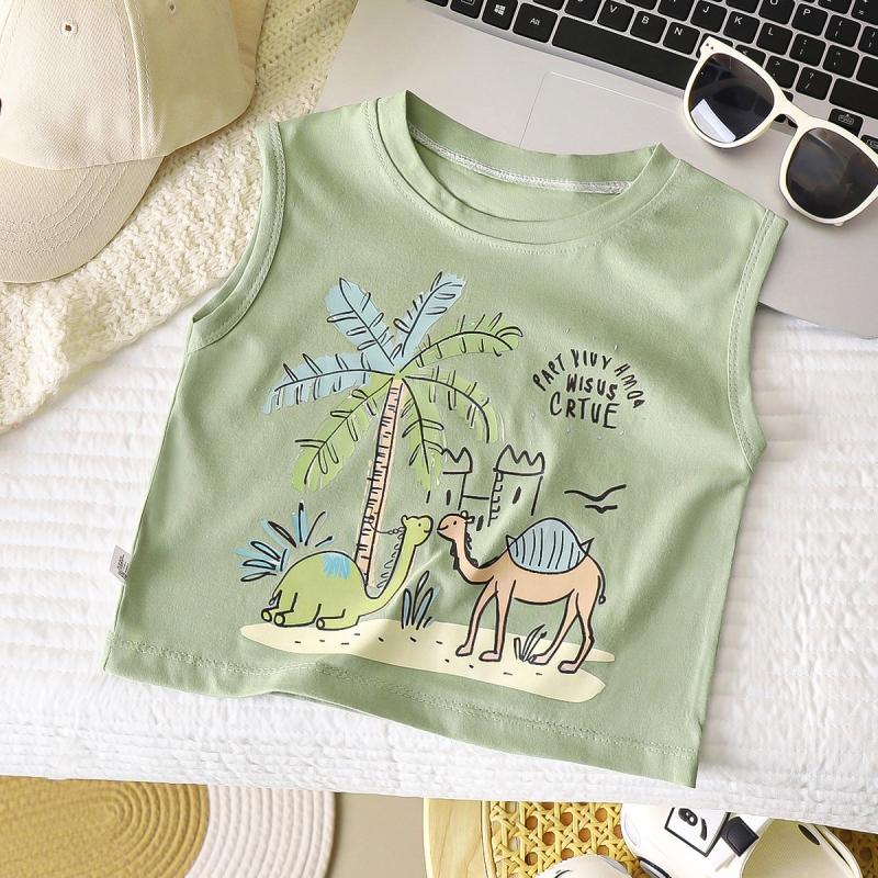 Summer Kids Boys Sleeveless Tees Tree Cartoon Babys Boys Vest Round Collar Children Boys Tops Boys T-shirt