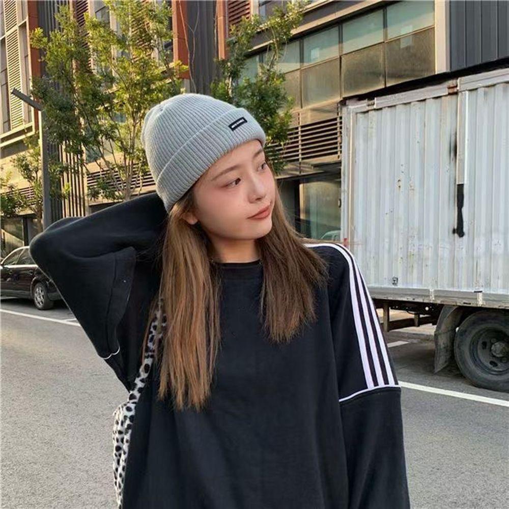 Tag Winter Colth Skullies Stripe Korean Style Caps Wool Hat Letter Knitted Hat Women Woolen Beanies