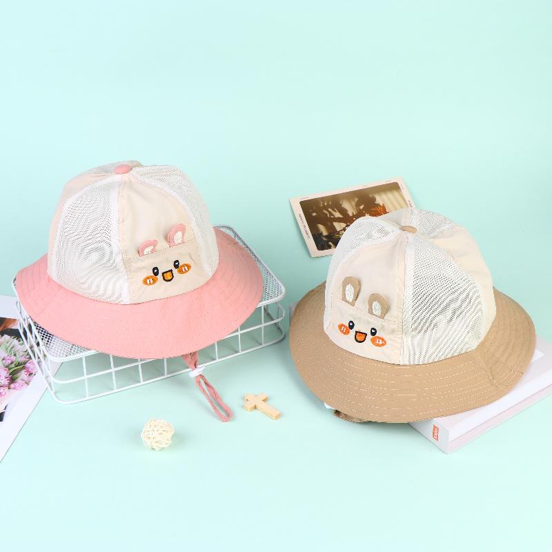 Cartoon Rabbit Baby Bucket Hat Summer Mesh Breathable Infant Girls Boys Fisherman Hats For Kids Outdoor Sunscreen Cap