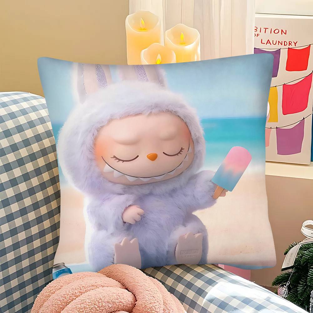 Populär Docka Söt Litet Monster L-Labubu M-Mokoko Kuddfodral Fyrkantig Kudde Sovrum Soffa Fritidskomfort Kuddar Bil