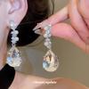 Silver Needle Diamond & Pearl Water Drop Geometric Earrings for Women - Elegant, Luxurious Ear Jewelry