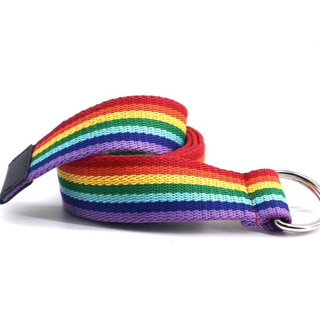 Woven Rainbow Webbing Jeans Belt Trendy Pants Belt Female Couple Trendy Personality Double Ring Buckle Belt
