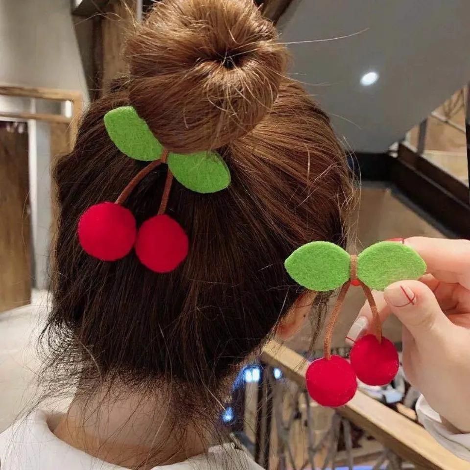 Pompon Cherry Bowknot Hair Clip for Girls - Cute Bayberry Ball Princess Bangs Accessory