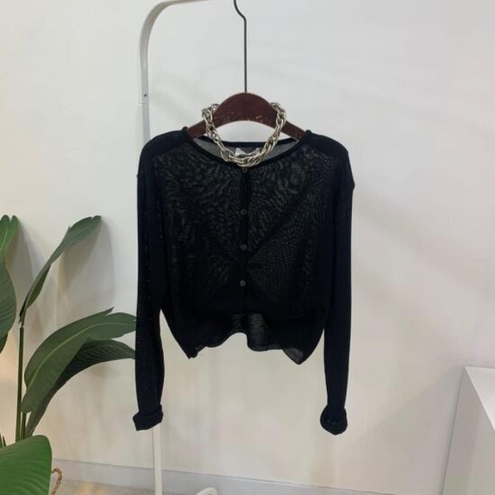C S In The Room lInen Sheer Crop Knit Cardigan 4 ColorS