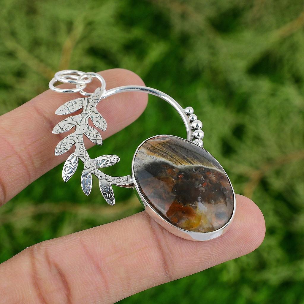 925 Sterling Silver Oval Red Brecciated Mookaite Gemstone Boho Birthday Pendant