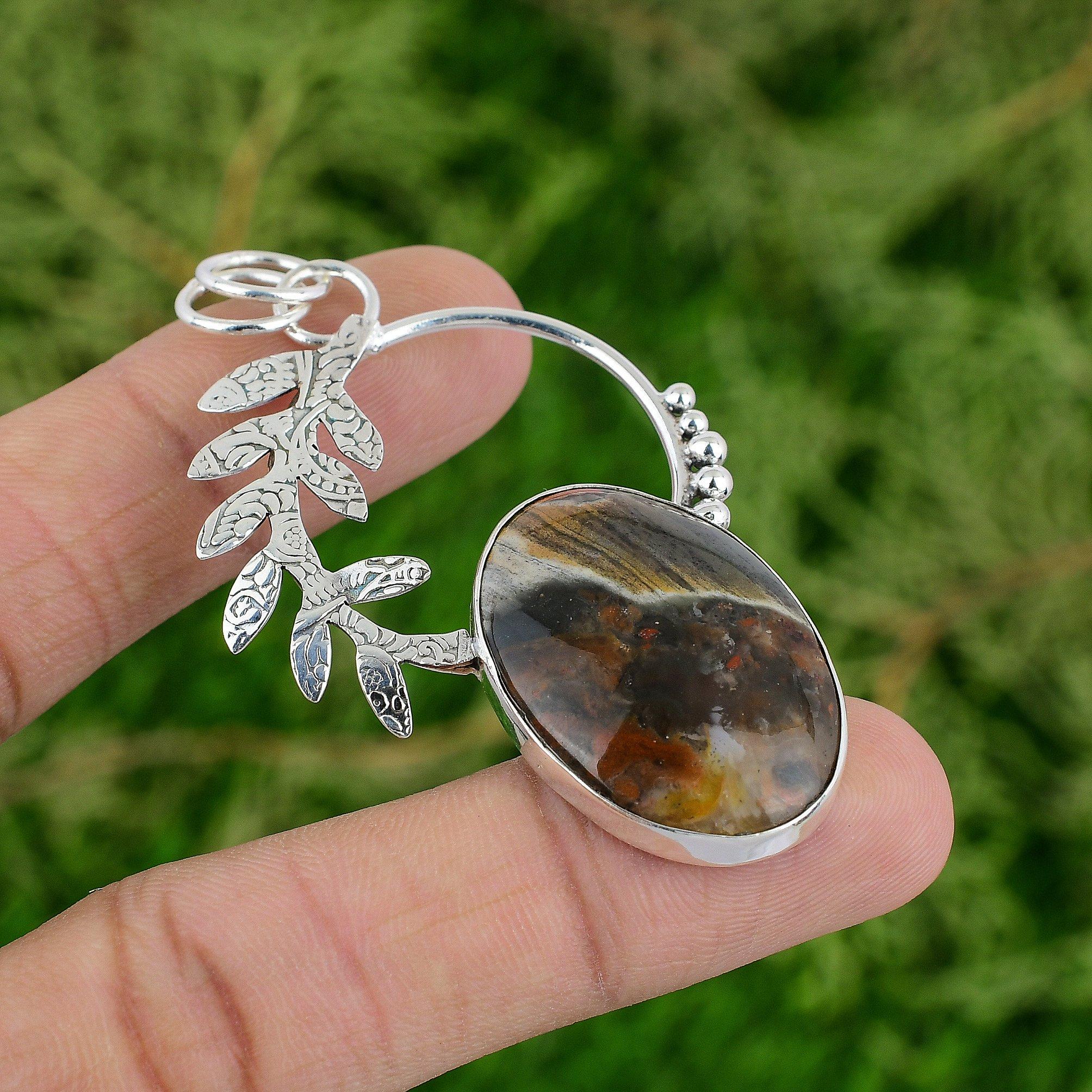 

Овальный кулон из стерлингового серебра 925 пробы с красным брекчированным мукаитом, бохо, на день рождения