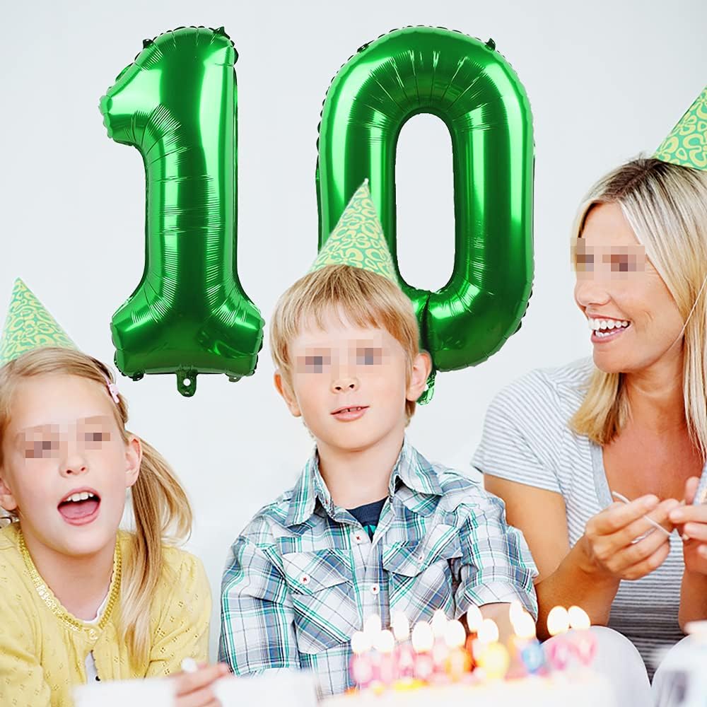 Green 10 Number Balloons Giant Jumbo Number 10 32" Helium Balloon Hanging Balloon Foil Mylar Balloons for Boys Girls 10th Birthday Party Supplies 10