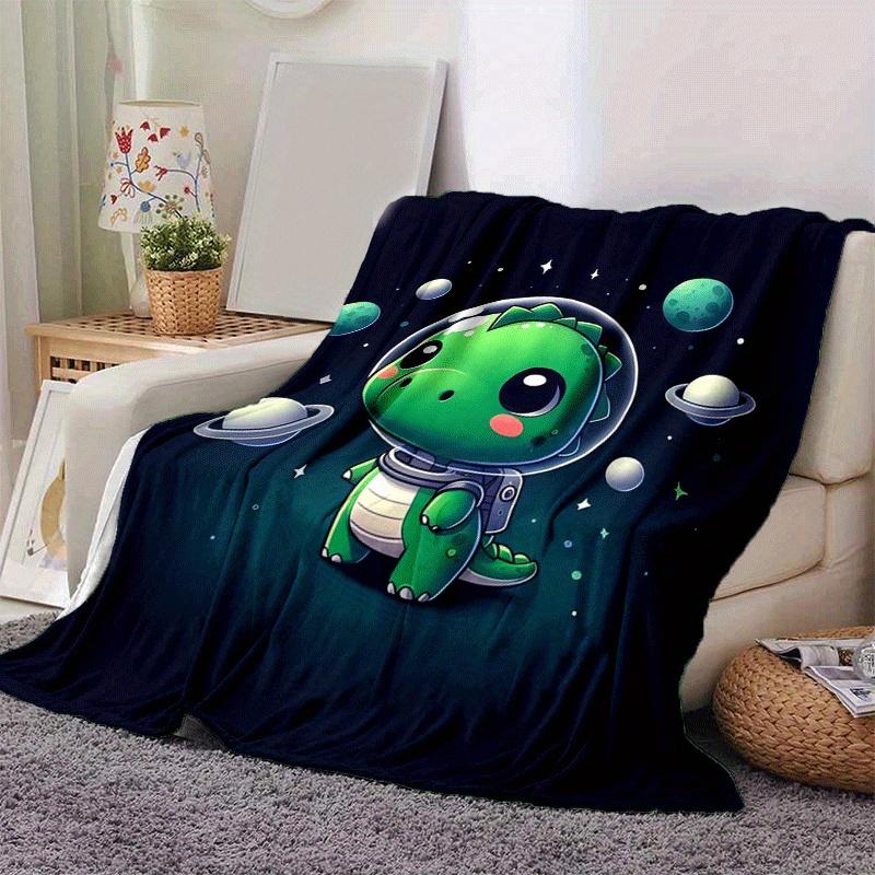 1pc Dinosaur Cartoon Printing Lightweight Flannel Blanket, Comfortable and Warm Blanket, for Camping Sofa Bed and Couch Office, Gift