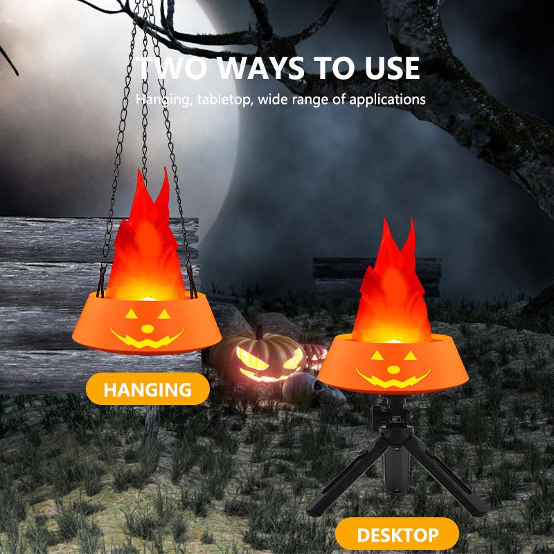 Halloween Simulation Brazier Decoration LED Pumpkin Flame Light Fake Fire Burning Props Haunted House Bar Shop Home Party Decor