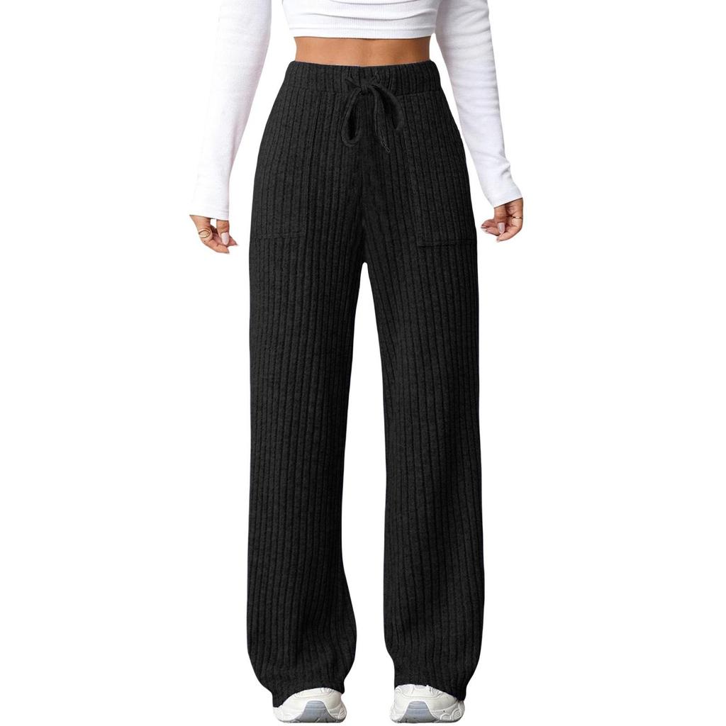 2025 Autumn/Winter Women's Casual Ribbed Pocket Long Pants – European & American Style