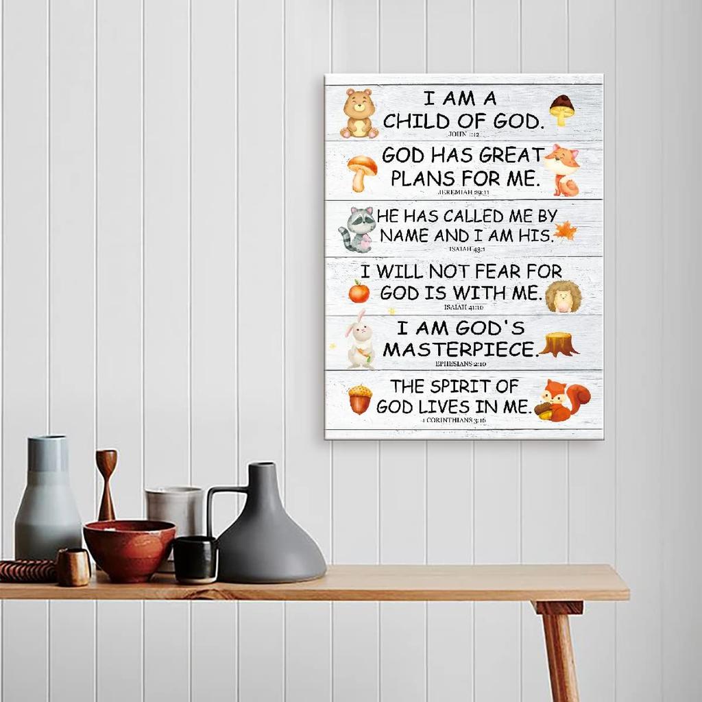 LISTNGBO Bible Verses Canvas for Kids, I Am Child Of God Scripture Wall Art, Christian Religious Wall Decor, Ready to Hang for