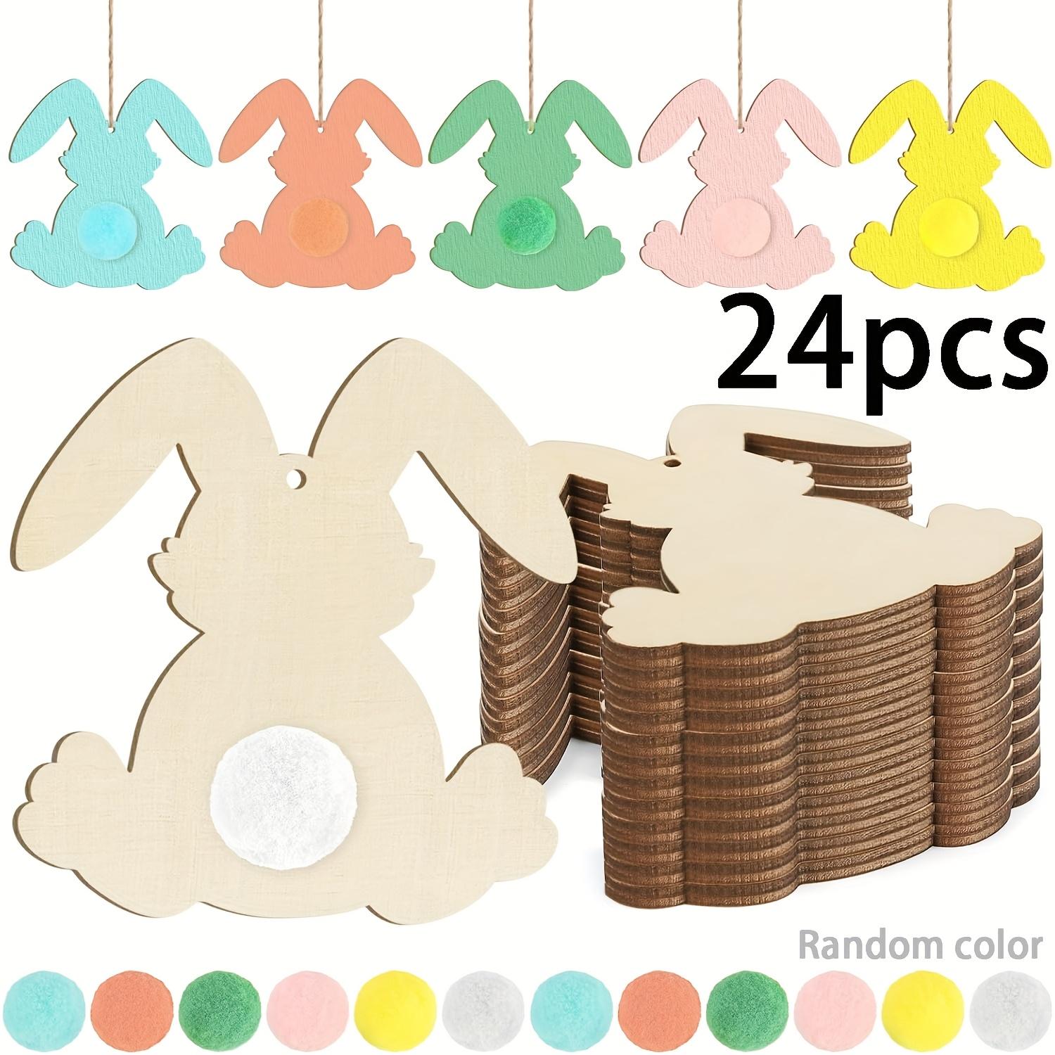 

24-Pack Wooden Rabbit Pendants,Easter Bunny Hanging Ornaments,DIY Crafts&Home Decor,Manufactured Wood, Easter Party Supplies