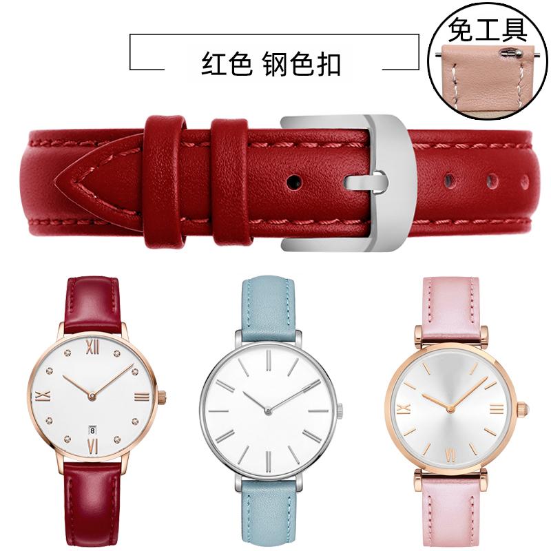 10 12mm 14mm 15mm 16mm 18m Quick Release Strap Women Genuine Leather White Red Pink Blue Cowhide Watch Band Bracelet Accessories