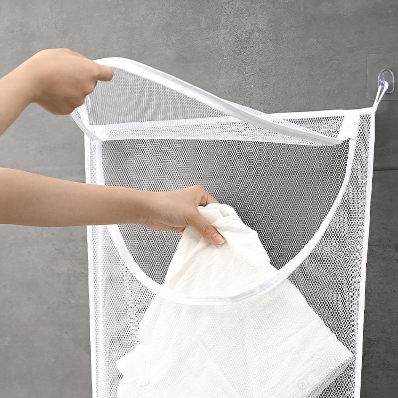 Folding Laundry Basket Organizer for Dirty Clothes Bathroom Clothes Mesh Storage Bag Household Wall Hanging Basket Frame Bucket