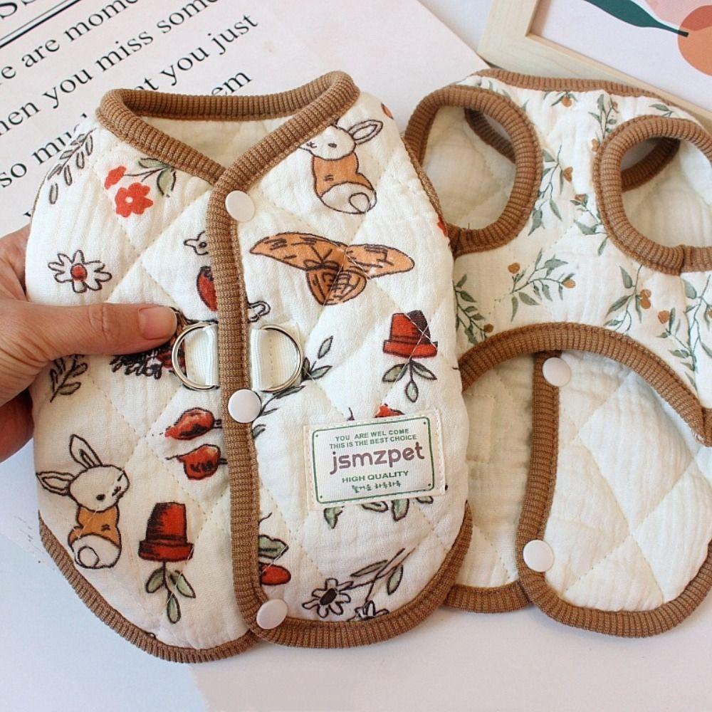 Cute Rabbit Printed Pet Dog Clothes Cat Clothes Thickened Teddy Bear Coat with Velvet Jacket Pet Supplies Puppy Clothes Vest