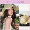 Straw Hat With French Lace Bow And Wave Edge For Beach Sun Protection