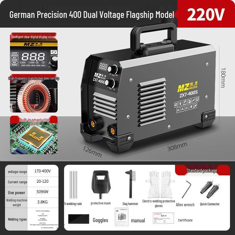 Dual Voltage 220V/380V German Electric Welder, 315A Full Copper, Portable DC Machine for Household and Construction Use.