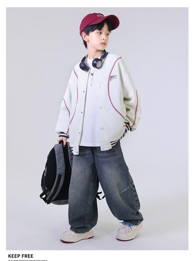 2026 Retro High Street Baseballjacke für Jungen mit Stickerei - Schwere Freizeit-Frühlings-/Herbst-Oberbekleidung