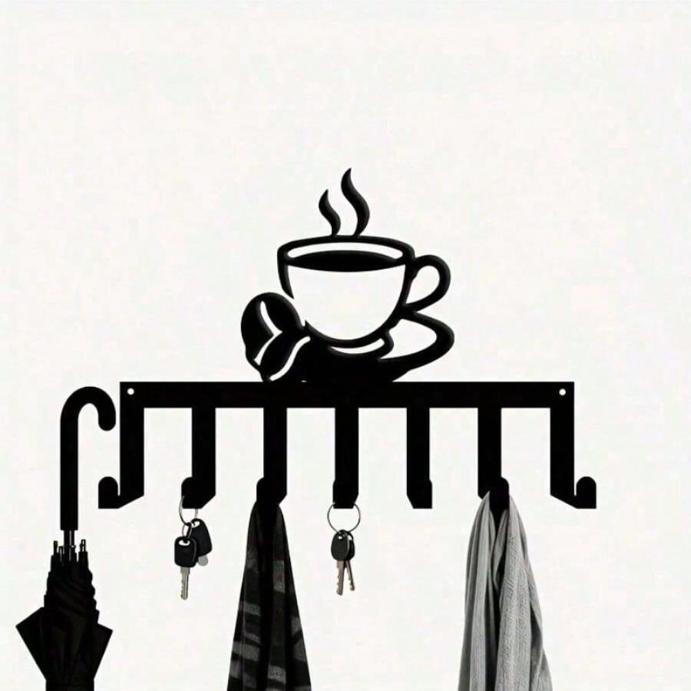 Kaffeebecher Schlüsselhaken Metall Wandkunst mit 7 Haken Schmiedeeisen Dekoration Küche Büro Zuhause Geschenk
