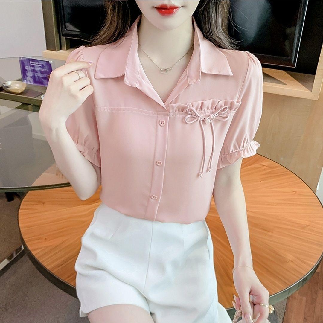 

2024 Women s Slimming Chiffon Short Sleeve Top – Stylish, Belly-Covering Design for a Youthful Look XL абрикосовий