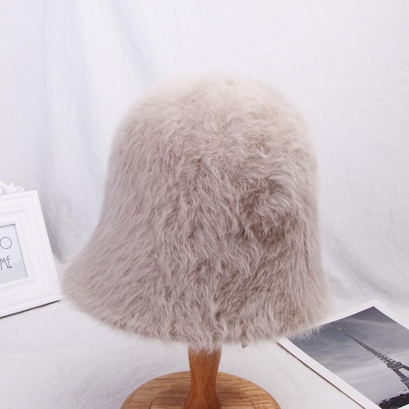 Rabbit Fur Bucket Hat Female Furry Fisherman Hat Korean Version Warm Hat Autumn and Winter Plush Cover Face Sunscreen Hat