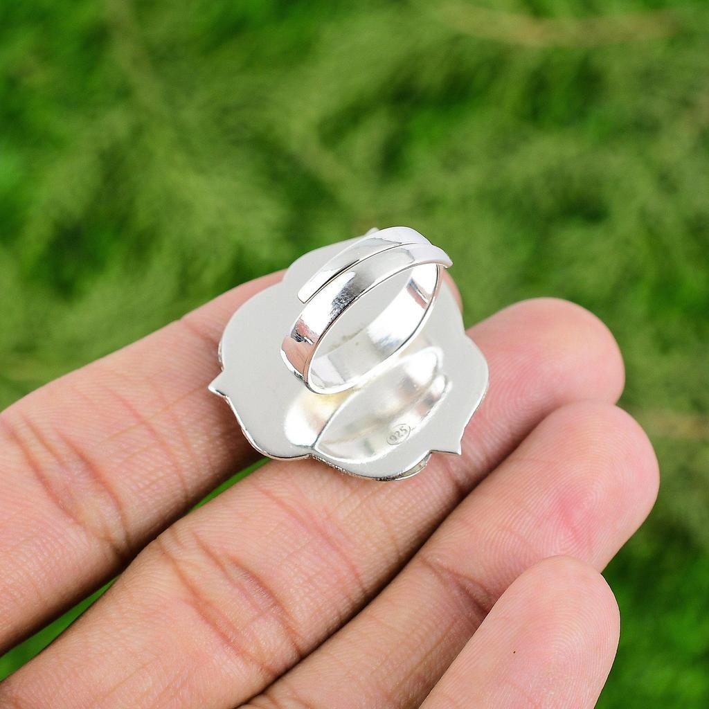 Natural Labradorite 925 Silver Stackable Flower Adjustable Ring For Women
