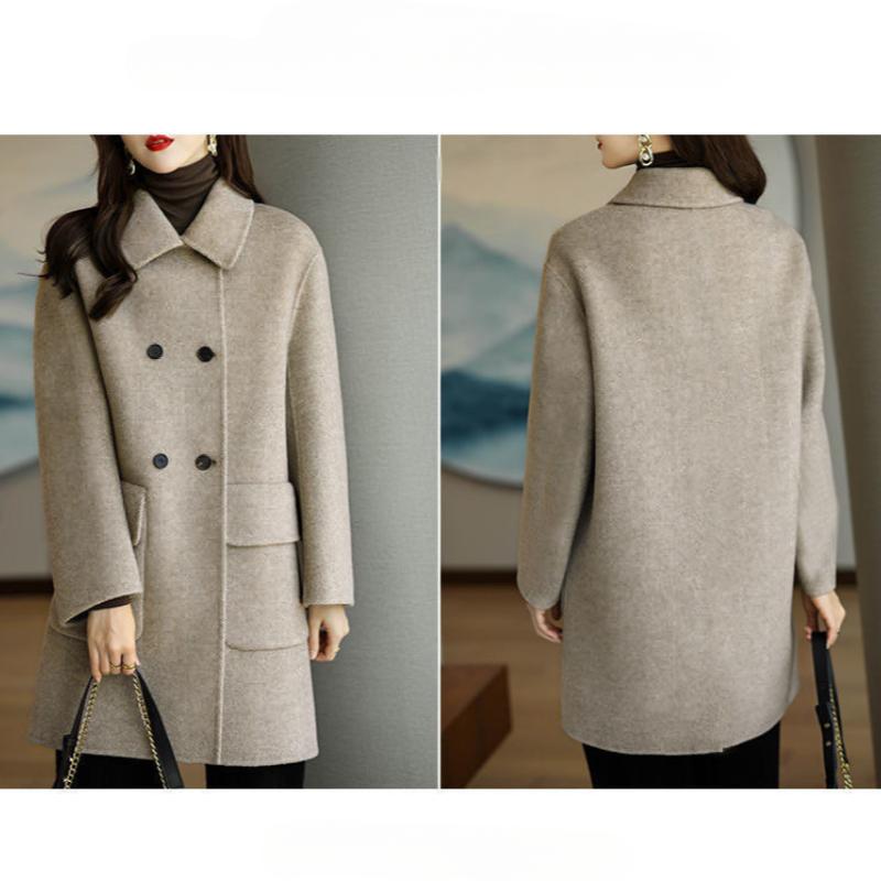 Women's Woolen Coat Autumn and Winter New Coffee Color Thick Korean Style Slim Fit Medium and Long Woolen Coat