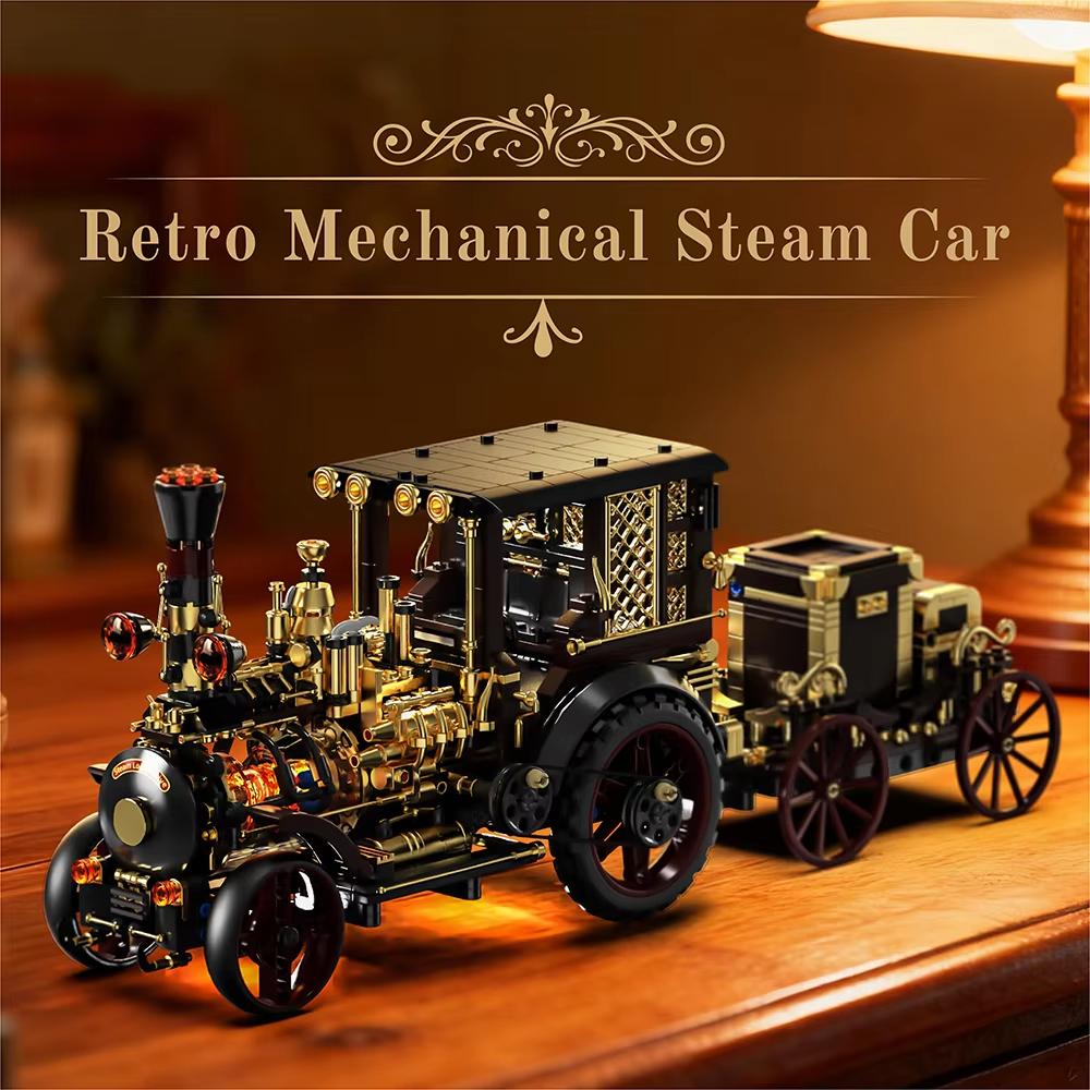 1331PCS Retro Steam Car Building Blocks Set, Intricate Mechanical Model for Desktop Decoration, Premium Gift for Adults