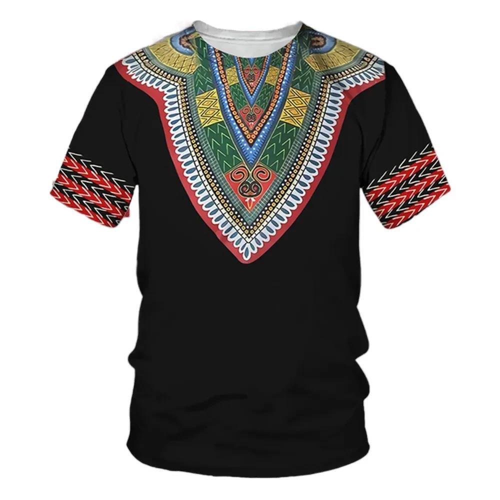 Sommer Afrikanische Dashiki T-Shirts Vintage 3D Druck Damen Herren Rundhals Kurzarm T-Shirt Tees Harajuku Y2K Top Unisex Kleidung
