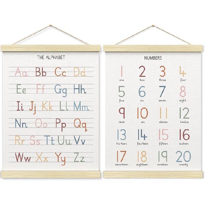 BONETAT Numbers alphabet poster for Nursery Toddlers, Play Room Wall Decor, ABC Wall Chart, Wall Hanging Decor for Toddler Playroom Decor Kids Wall