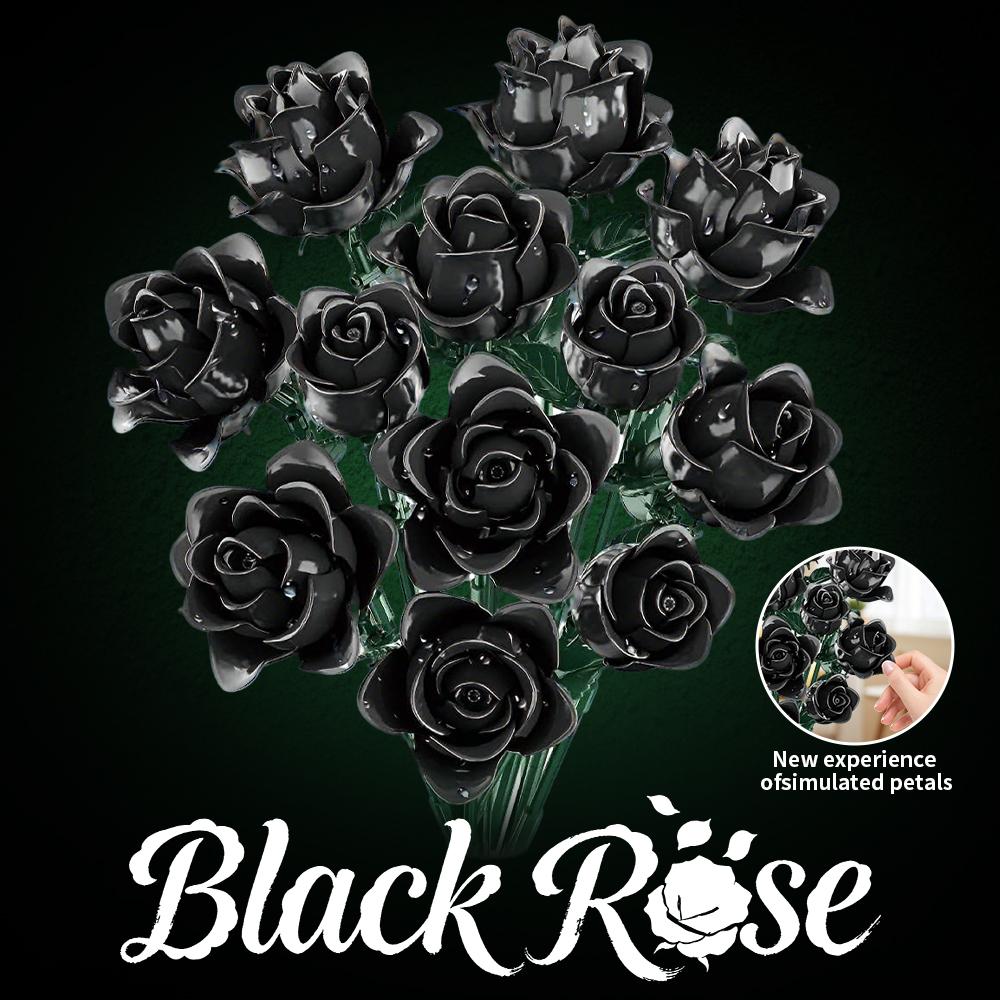 Black Rose Building Blocks Plant Bouquet Simulated Roses Flowers Gothic Home Decoration Kids DIY Toys Adult Romantic Gifts