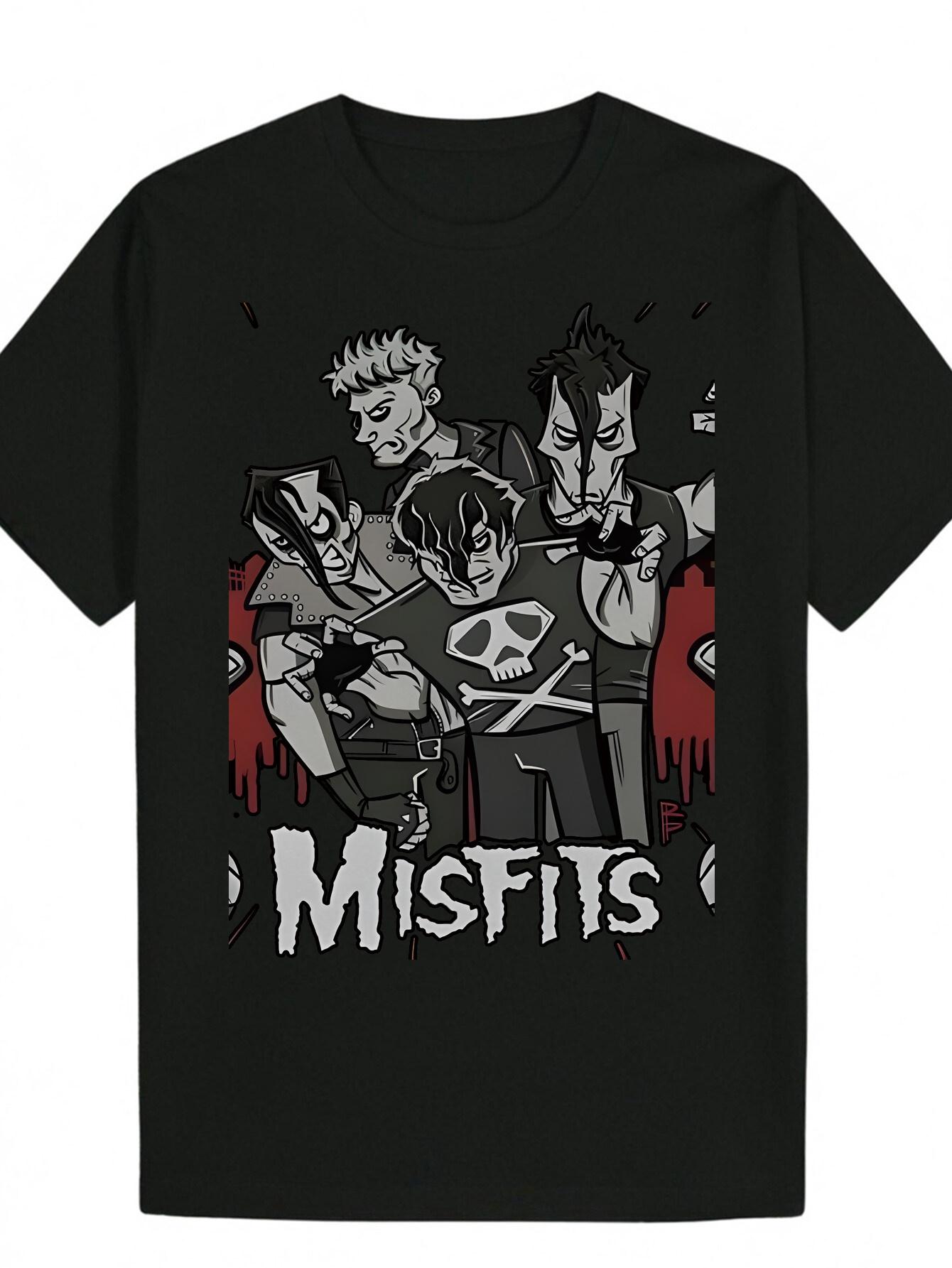 Crew Neck T-shirt - Misfits Graphic Tee with Iconic Character Design M