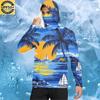Men's Casual Hawaiian Print Hooded Long Sleeve Sun Protection Shirt Lightweight Breathable UV Protective Top for Outdoor Activities