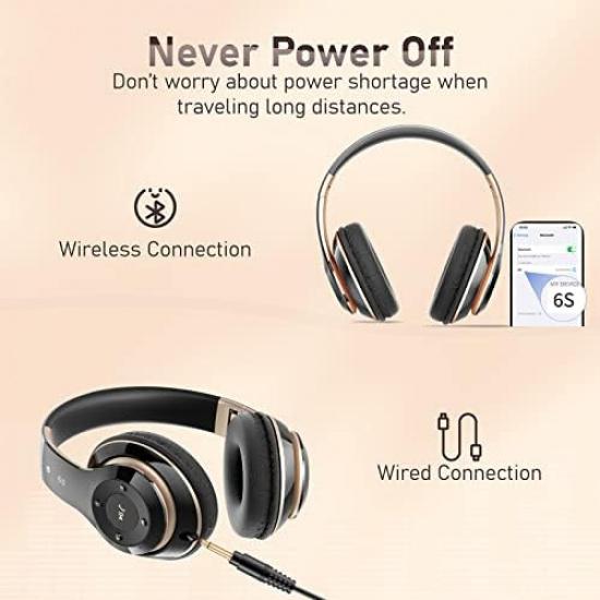 Bluetooth Headphones Over Ear, 6S Wireless Headphones Wired with 6 EQ Modes, 40 Hours Playtime Foldable HiFi Stereo Headset with Microphone, FM/TF