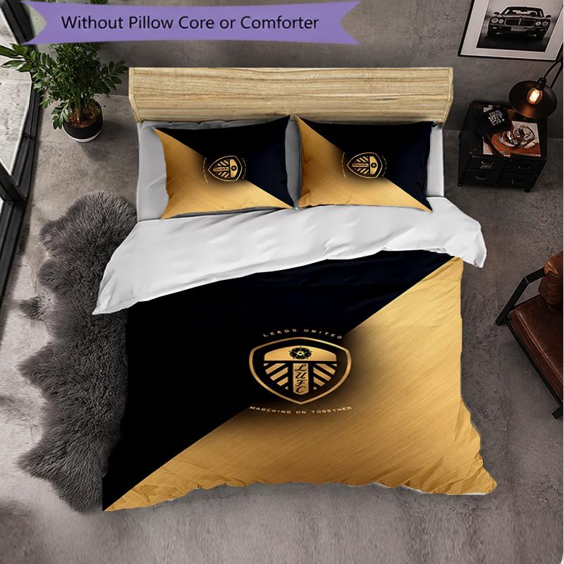 Leeds United Football 3 Piece Bedding Set Soft Duvet Cover Set with Pillowcases Printed Bedroom Decor Set for Home