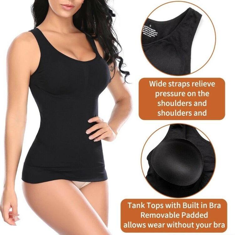 Camisola moldeadora para mujer con sujetador incorporado y control de abdomen de alta compresión, tirantes finos, camisetas sin mangas, moldeador corporal adelgazante, ropa interior para pérdida de peso