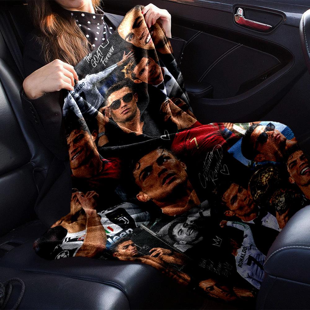 Football Superstar Multi‑Image Collage Flannel Throw Blanket, Soft Warm Cozy Bed Sofa Cover for Sports Fan Home