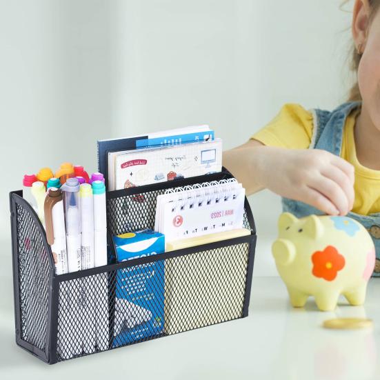 Magnetic Pen Holder 3 Compartments Heavy Duty Metal Fridge Whiteboard School Office Supplies Stationery Storage Organizer Rack