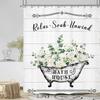 Vintage Floral Bathroom Shower Curtain Leaf Lavender Bathroom Potting Waterproof Polyester Bathroom Decoration Curtain Shower
