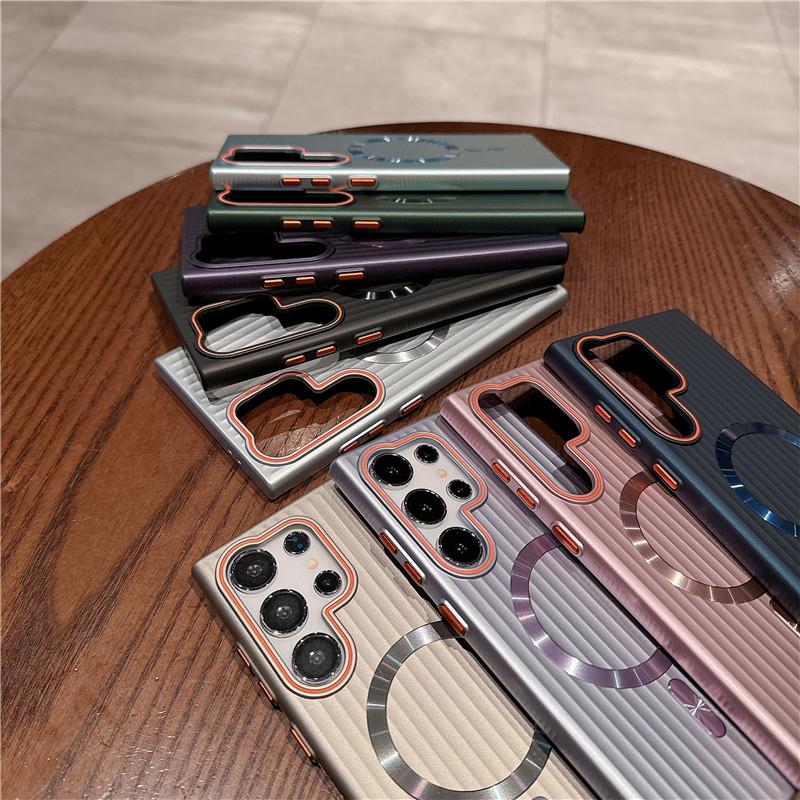 Pro Samsung Galaxy S24 S23 S22 Plus Ultra Vlnitý Pokovený Metalická Barva Magnetický Proti otiskům prstů PC Nárazuvzdorný Protiskluzový Zadní Kryt Pouzdro Skořepina