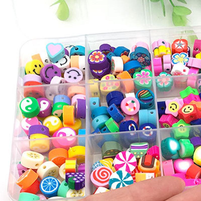 990Pcs Clay Beads Bright Color Various Styles DIY Clay Bead Kit for Jewelry Bracelets Necklaces Making 15 Grids 990Pcs